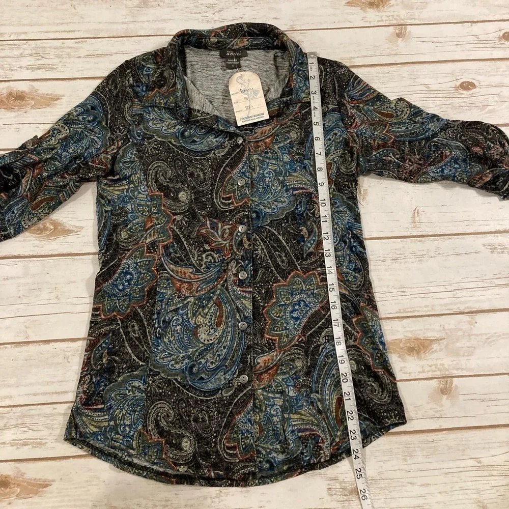 Pure Amici Button Down Paisley Print Top Small_4